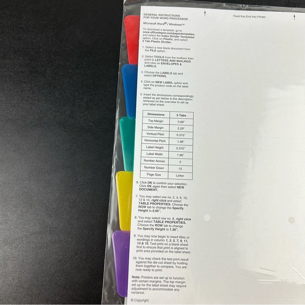 Office Depot Insertable 5-Tab Dividers Rounded & Multicolored Tabs **Lot of 3**